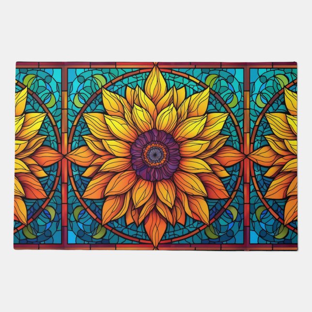Stunning Stained Glass Flowers Sunflower Doormat (Front)