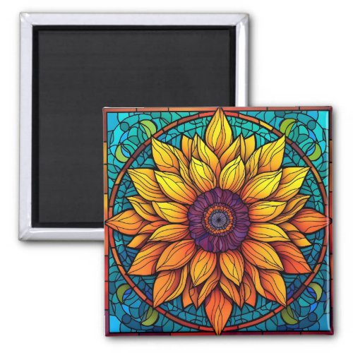 Stunning Stained Glass Flowers Sunflower Magnet