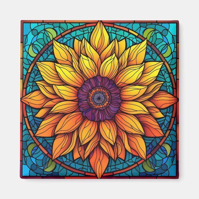 Stunning Stained Glass Flowers Sunflower Magnet (Front)