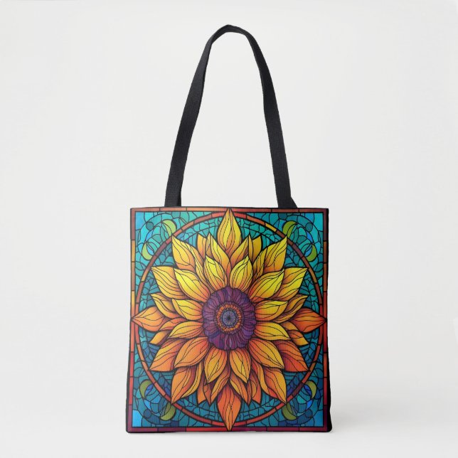 Stunning Stained Glass Flowers Sunflower Tote Bag (Front)