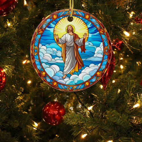 Stunning Stained Glass Jesus Christmas  Ceramic Ornament