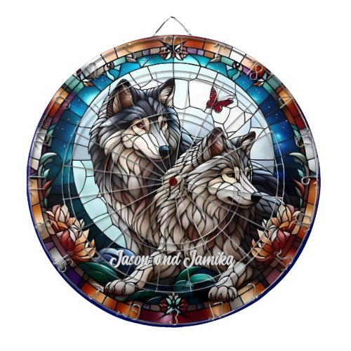 Stunning Stained Glass Look Wolf Pair Dart Board