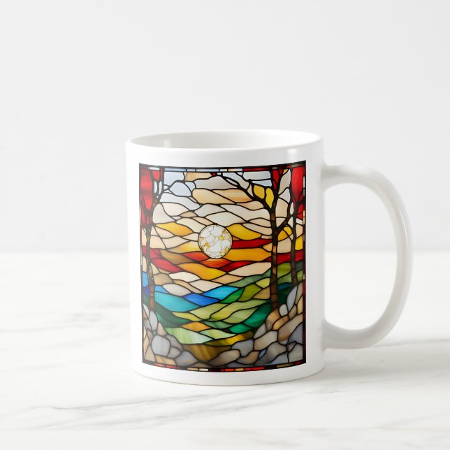 Stunning Stained Glass Sunset Landscape Coffee Mug (Right)
