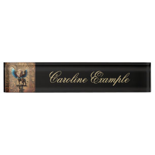 Stunning steampunk lion  desk name plate
