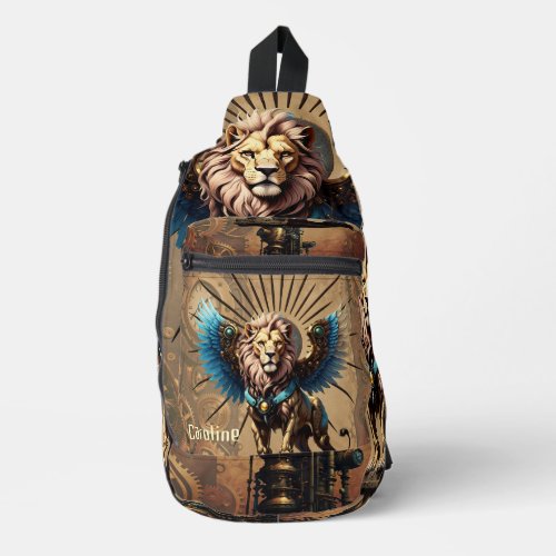 Stunning steampunk lion  sling bag