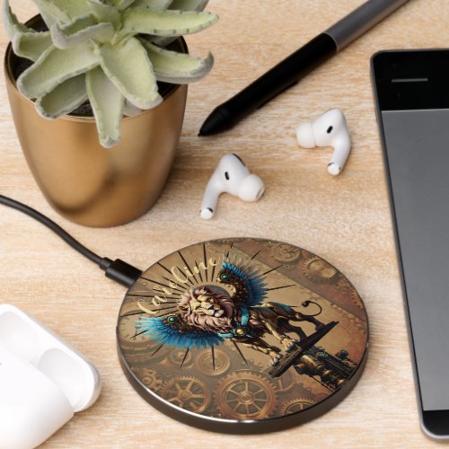 Stunning steampunk lion wireless charger 