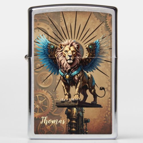 Stunning steampunk lion  zippo lighter