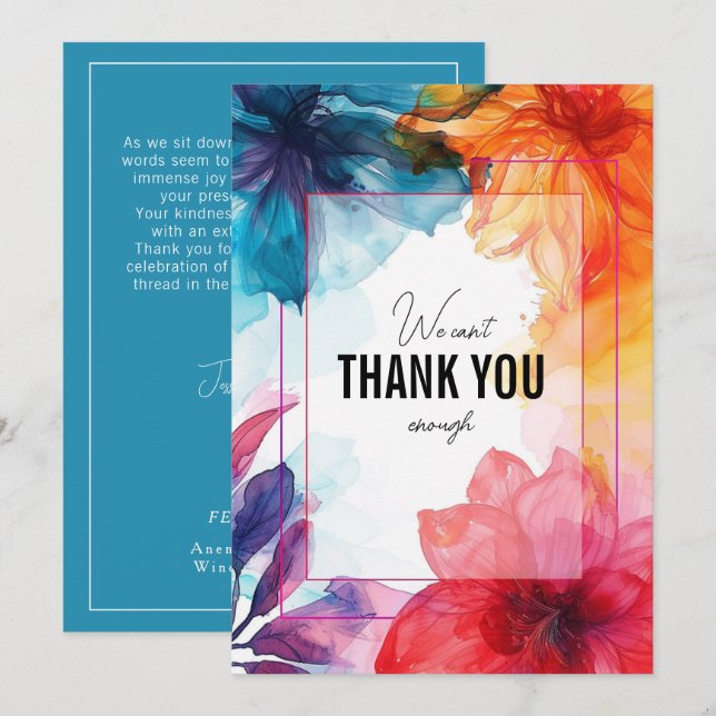Stunning steel blue Anemone Dreamscape Wedding Thank You Card (Front/Back)
