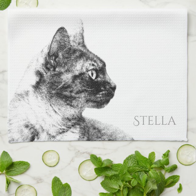 Stunning Stella the Grey Cat One Fine Feline Towel (Folded)
