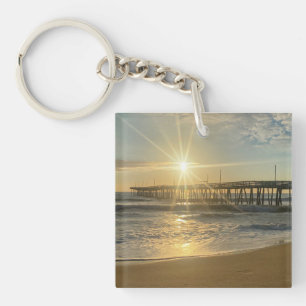 Stunning Sunrise at Virginia Beach Pier – Sunburst Keychain