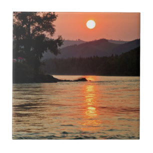 Stunning Sunrise Over Katun River Ceramic Tile