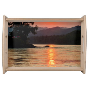 Stunning Sunrise Over Katun River Photo Serving Tray