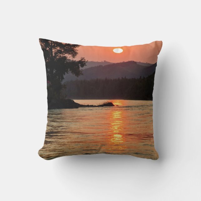 Stunning Sunrise Over Katun River Photo Throw Pillow (Front)