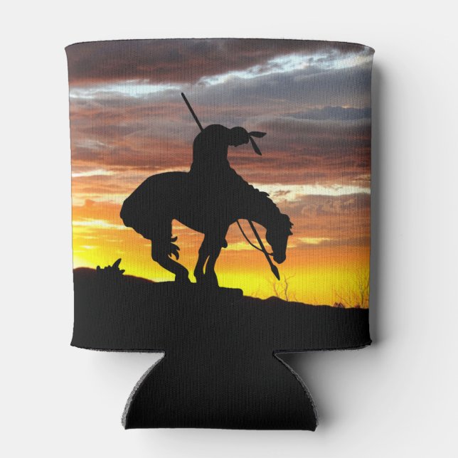 Stunning Sunset with End of the Trail Silhouette Can Cooler (Back)