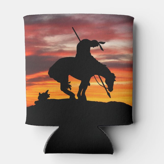 Stunning Sunset with End of the Trail Silhouette Can Cooler (Back)