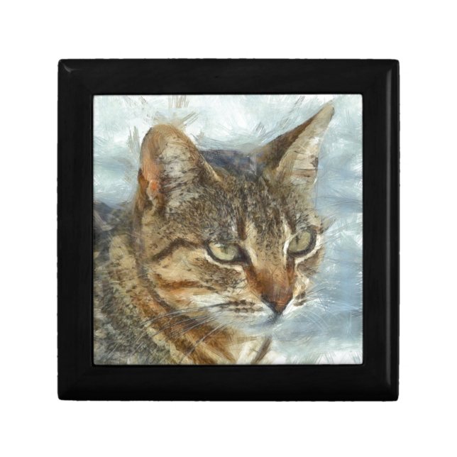 Stunning Tabby Cat Close Up Graphite Pencil Portra Jewelry Box (Front)