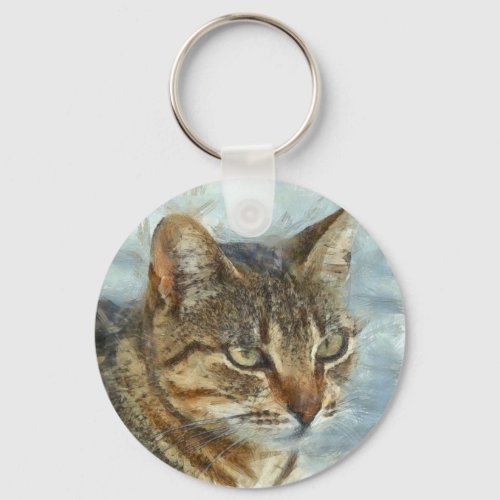 Stunning Tabby Cat Close Up Graphite Pencil Portra Keychain