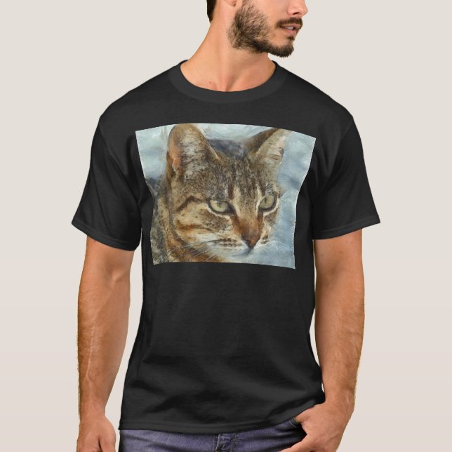Stunning Tabby Cat Close Up Graphite Pencil Portra T-Shirt (Front)