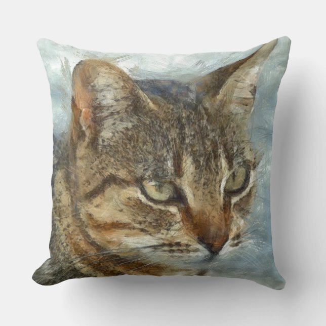 Stunning Tabby Cat Close Up Graphite Pencil Portra Throw Pillow (Front)