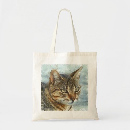 Stunning Tabby Cat Close Up Graphite Pencil Portra Tote Bag