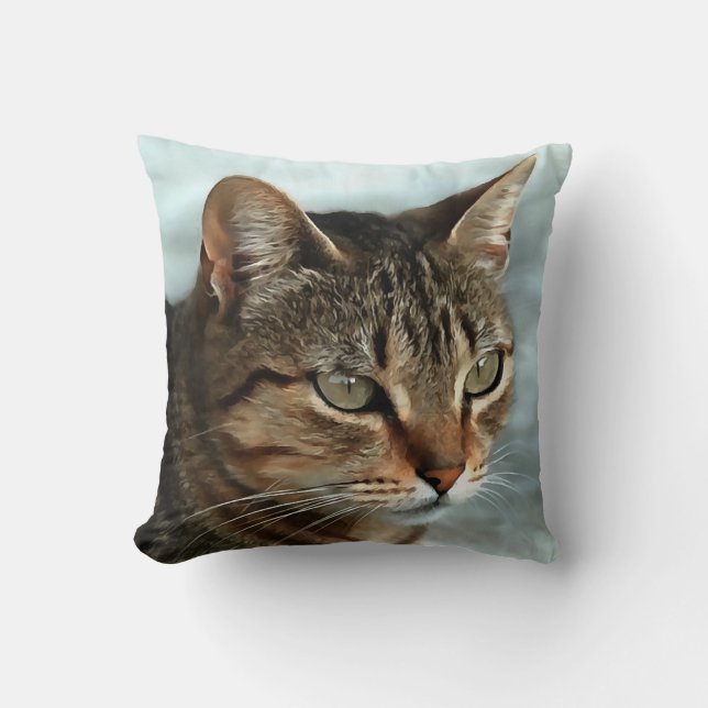 Stunning Tabby Cat CloseUp Artistic Portrait Throw Pillow (Front)
