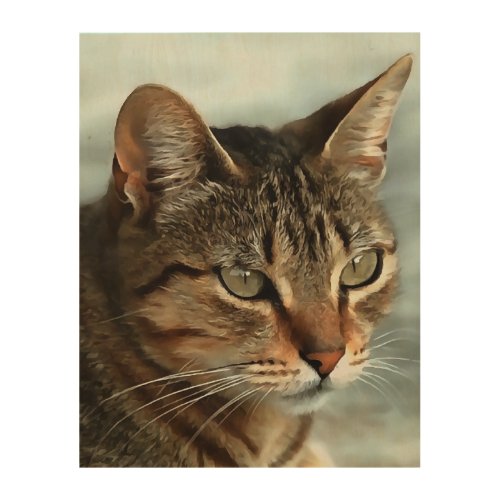 Stunning Tabby Cat CloseUp Artistic Portrait Wood Wall Art