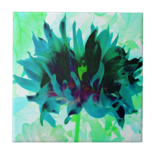 Stunning Teal and Black Cactus Dahlia Ceramic Tile