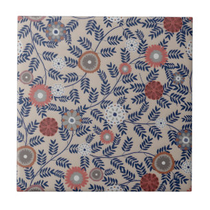 Stunning Teal and Magenta Foliage Pattern Ceramic Tile