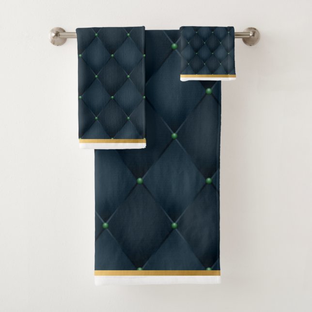 STUNNING TEAL BLUE WHITE BATHROOM TOWEL SET (Insitu)