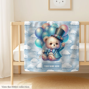 Stunning teddy bear with balloon boy baby shower blanket