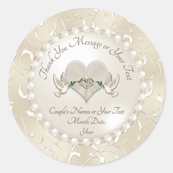 24 Glossy Personalised Wedding Celebration Stickers - Thank You Heart Seal Labels