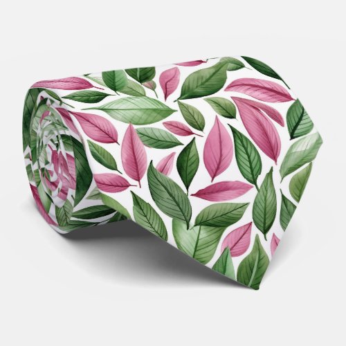 Stunning Tie with Tropical Leaves in Green  Pink