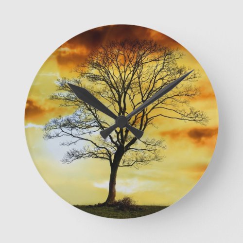 Stunning Tree sunset nature scenery photo prints Round Clock