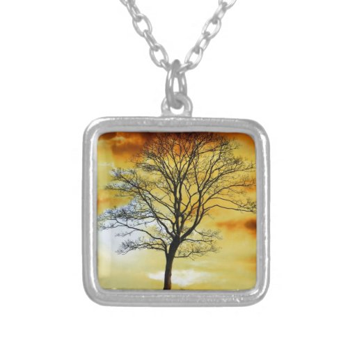 Stunning Tree sunset nature scenery photo prints Silver Plated Necklace