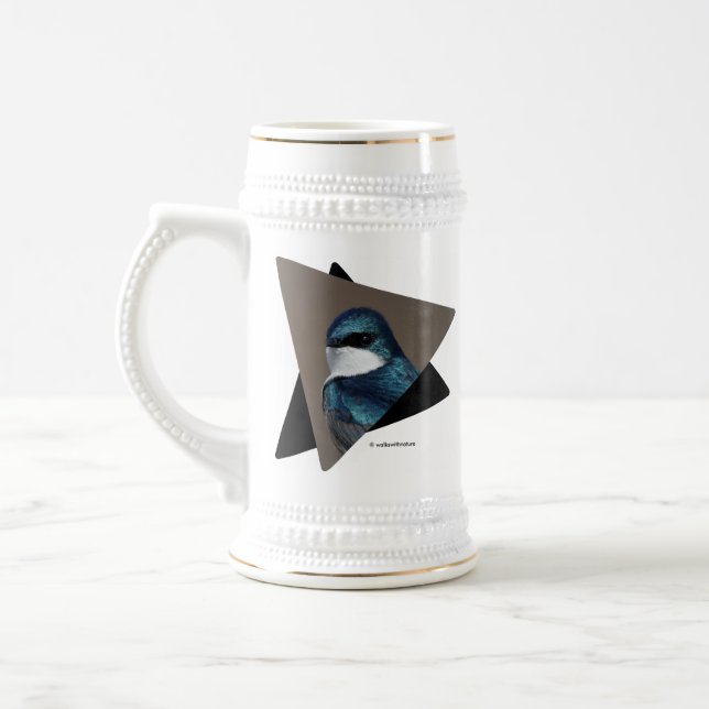 Stunning Tree Swallow Glances at Photographer Beer Stein (Left)