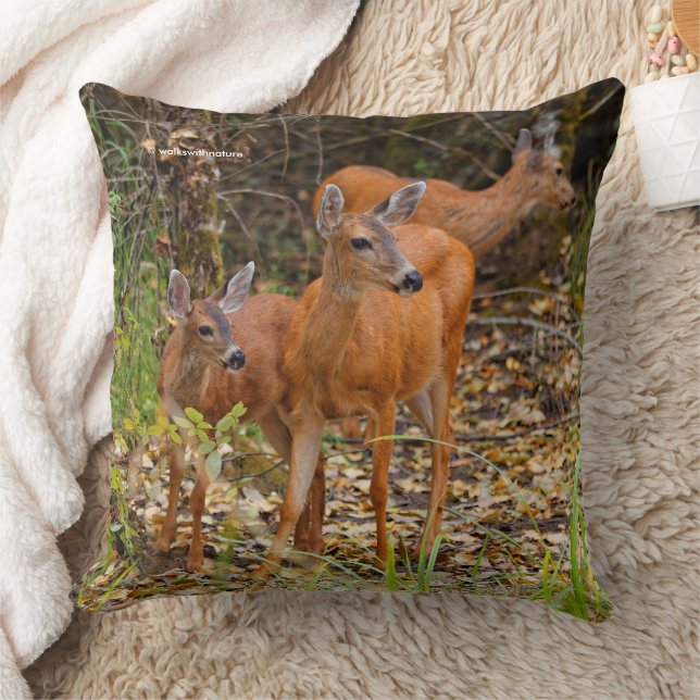Stunning Trio of Blacktail Deer in the Forest Throw Pillow (Blanket)