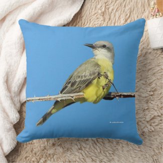 Stunning Tropical Kingbird on Blackberry Branch Square Throw Pillow