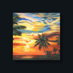 Stunning Tropical Sunset Canvas Print<br><div class="desc">"Stunning Tropical Sunset II" by Carolee Vitaletti. Features a sunset against trees and water on the beach.</div>