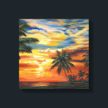 Stunning Tropical Sunset Canvas Print<br><div class="desc">"Stunning Tropical Sunset II" by Carolee Vitaletti. Features a sunset against trees and water on the beach.</div>