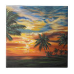 Stunning Tropical Sunset Ceramic Tile<br><div class="desc">"Stunning Tropical Sunset II" by Carolee Vitaletti. Features a sunset against trees and water on the beach.</div>