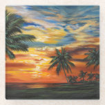 Stunning Tropical Sunset Glass Coaster<br><div class="desc">"Stunning Tropical Sunset II" by Carolee Vitaletti. Features a sunset against trees and water on the beach.</div>