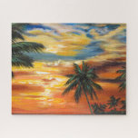 Stunning Tropical Sunset Jigsaw Puzzle<br><div class="desc">"Stunning Tropical Sunset II" by Carolee Vitaletti. Features a sunset against trees and water on the beach.</div>