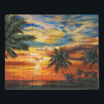 Stunning Tropical Sunset Jigsaw Puzzle<br><div class="desc">"Stunning Tropical Sunset II" by Carolee Vitaletti. Features a sunset against trees and water on the beach.</div>