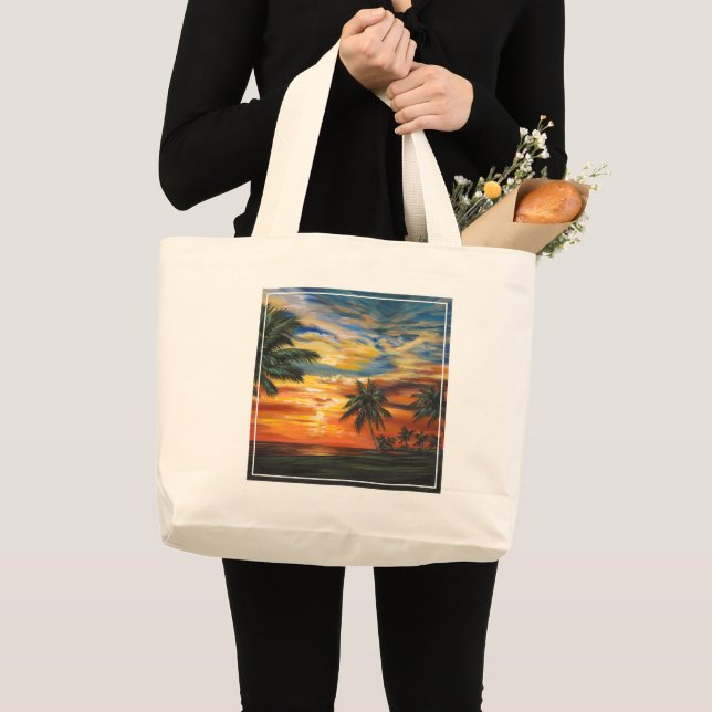 Stunning Tropical Sunset Large Tote Bag (Front (Product))