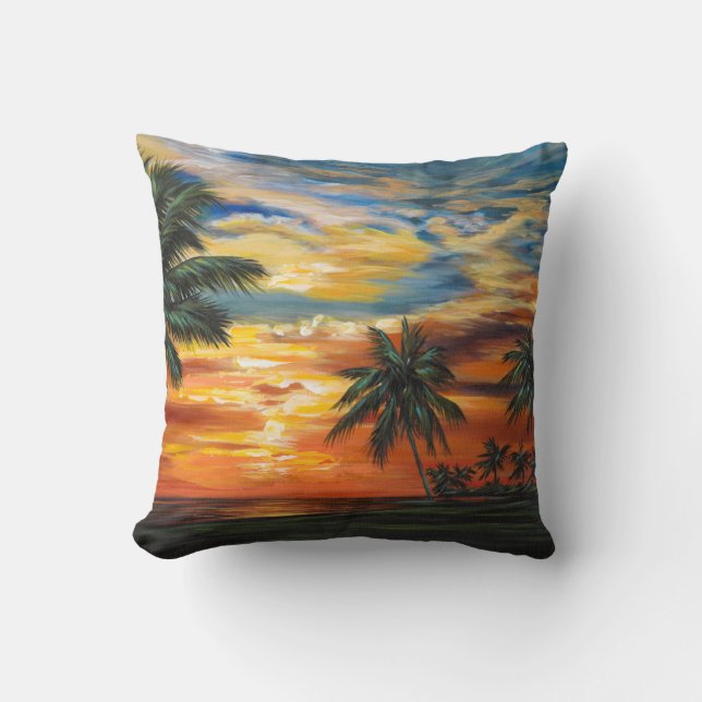 Stunning Tropical Sunset Throw Pillow (Front)
