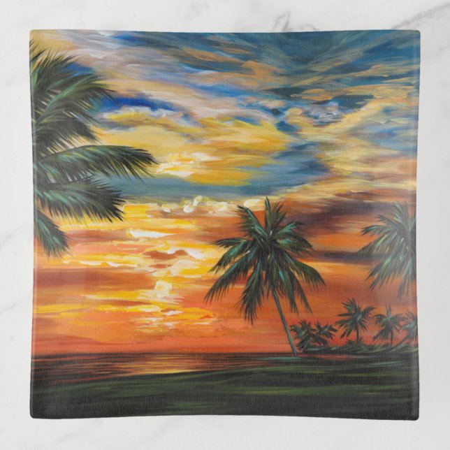 Stunning Tropical Sunset Trinket Tray (Front)