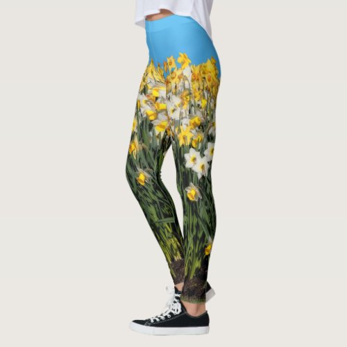 Stunning Two_Tone Daffodils Floral Photography Leggings