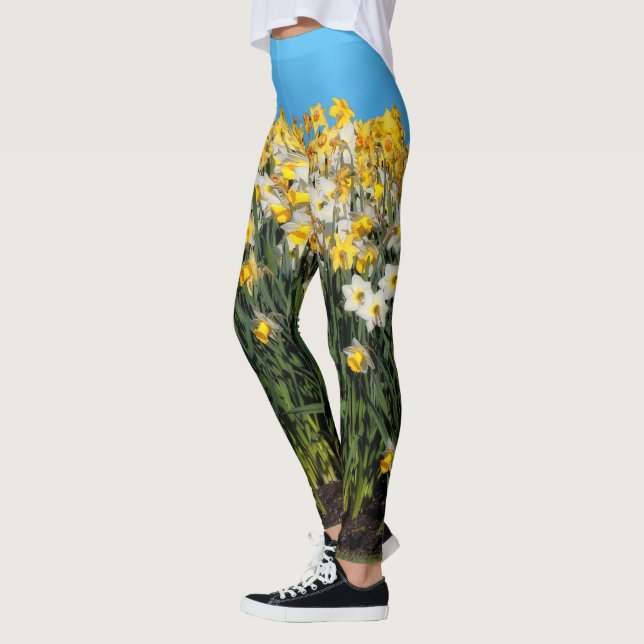 Stunning Two-Tone Daffodils Floral Photography Leggings (Left)