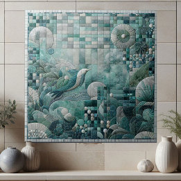 Stunning Underwater Aquamarine Crystal Blue Mosaic Ceramic Tile