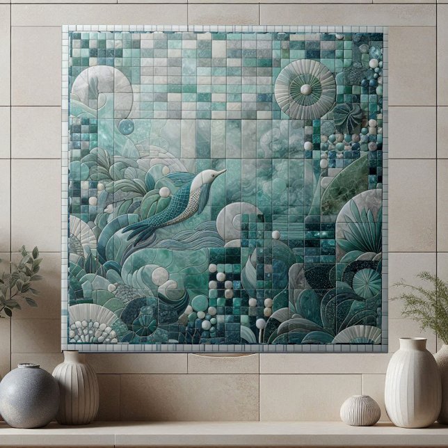 Stunning Underwater Aquamarine Crystal Blue Mosaic Ceramic Tile (Stunning Underwater Aquamarine Crystal Blue Mosaic Ceramic Tile)